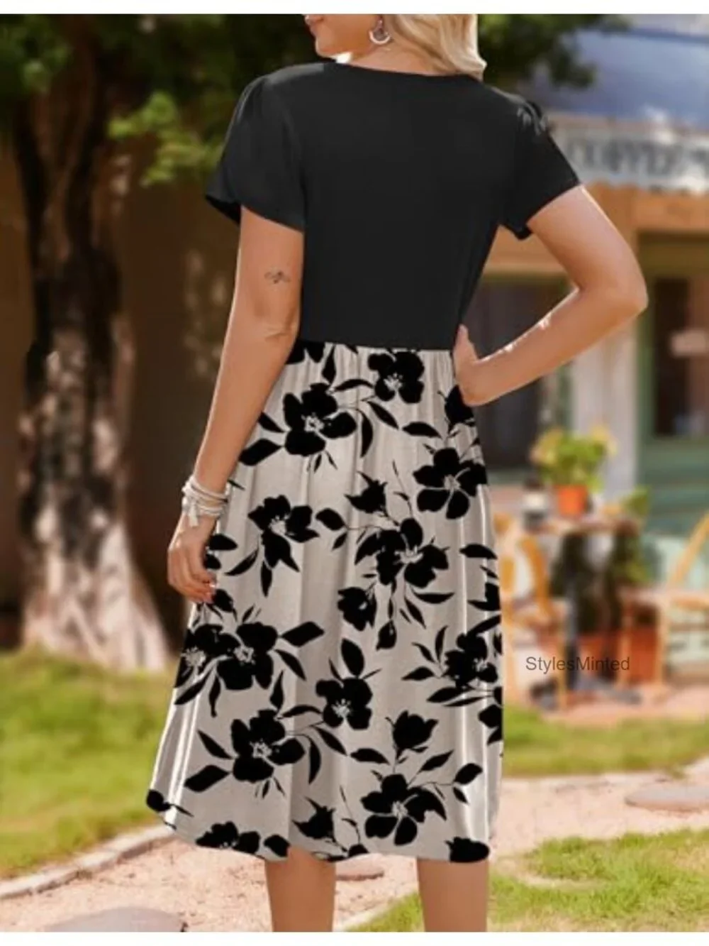 Floral Midi Dress with Pockets Short Sleeve Casual Summer